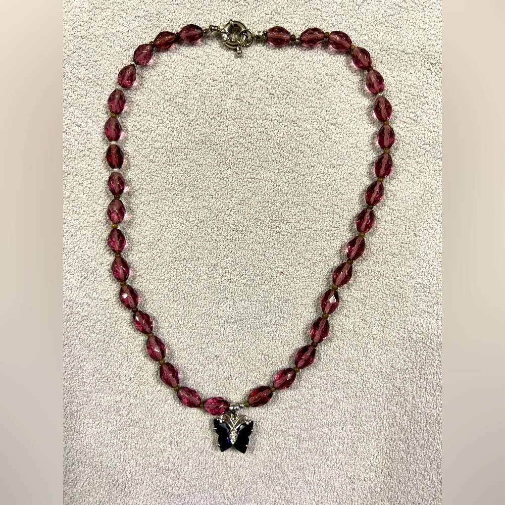 Costume jewelry, beaded, necklace, butterfly charm